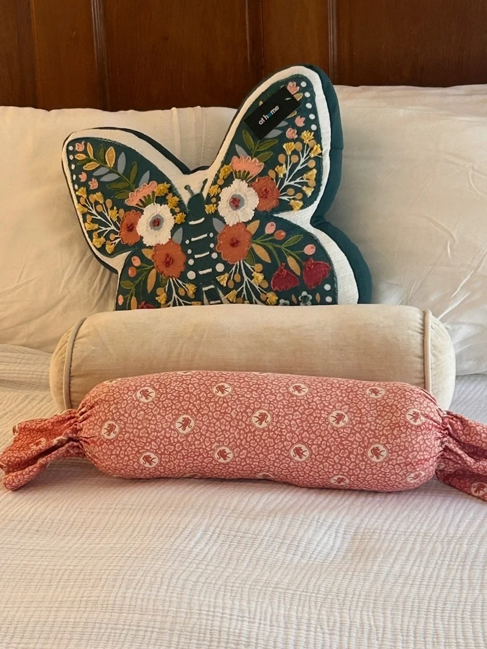 Floral Embroidered Accent Pillow Butterfly Shape 15 x 16 x 4 New With Tags Teal